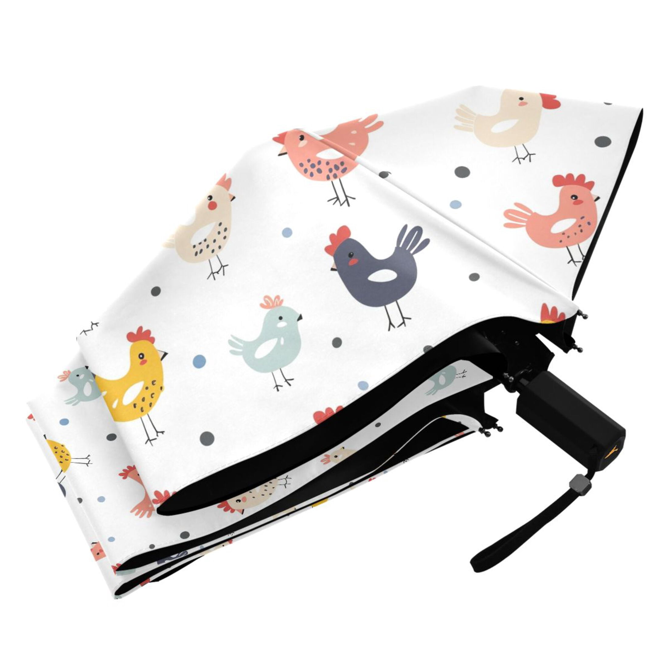 Cute Chicken and Dots Compact Sun Umbrella Windproof Travel Umbrellas for Rain Strong Portable UV Protection