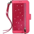 thumbnail image 6 of Wallet Case for iPhone XR,Magnetic Handbag Zipper Pocket PU Leather Flip with 9 Card Slots and Wrist Strap Folio TPU Inner Stand Case for iPhone XR - Rose Red, 6 of 14
