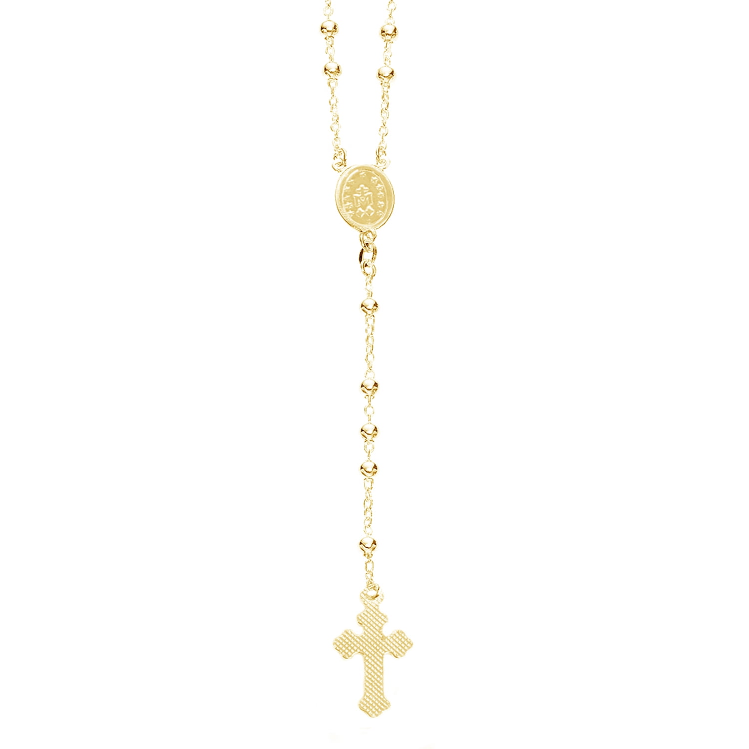 Ritastephens Rosary Necklace Cross 3mm by 24 inches long yellow gold overlay  Sterling Silver 925