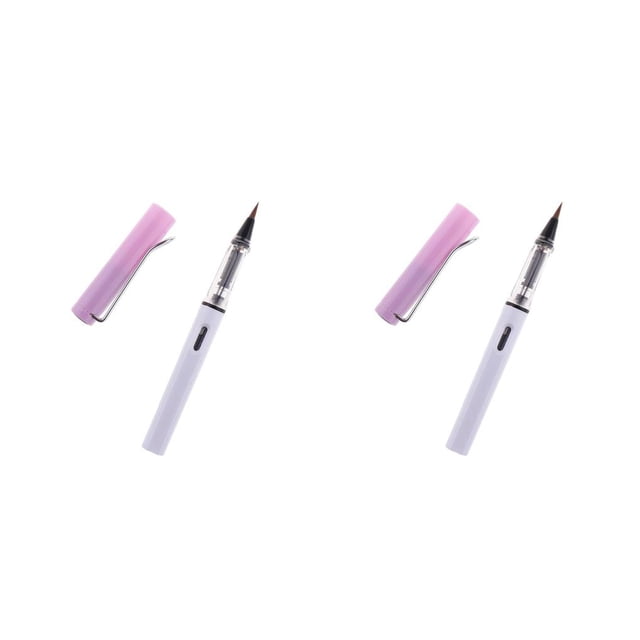 Cateissary Calligraphy Painting Arts Pocket Refillable Fountain Brush Pen Blanco Púrpura 2piezas