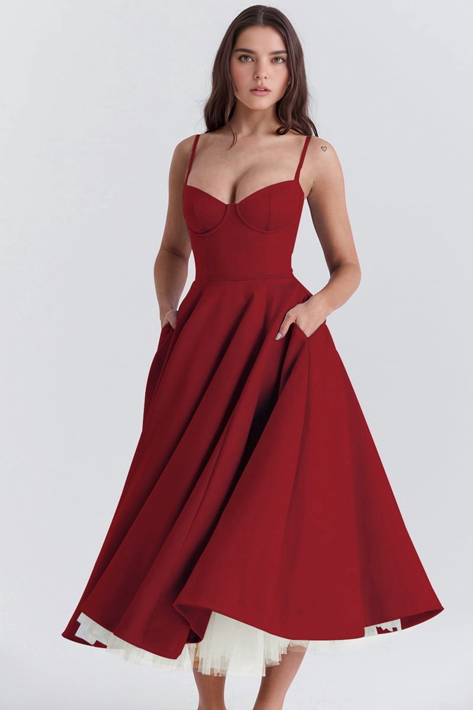 Wedding Guest Dresses for Women Spaghetti Straps Corset Homecoming Floral Lace Maxi Prom Dresses Red L