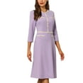 thumbnail image 4 of INSPIRE CHIC Women's A-Line Dress Contrast Color Wear-to-Work Tweed Trim Dresses L Purple, 4 of 5