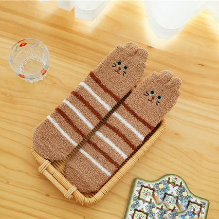 

STEADY Women Cute Pet Animal Coral Velvet Socks Plus Velvet Warm Home Floor Socks In Tube Socks Brown