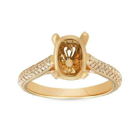 - F/VVS .68CT 18k Yellow Gold Micropave Diamond Oval Engagement Ring Setting Mount