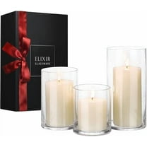 Glass Candle Holder - Large Hand Blown Bubble Hurricane Pillar Candle Holders - Perfect for Centerpiece or Vase - Clear Hurricanes for Tall Candles - Set of 3