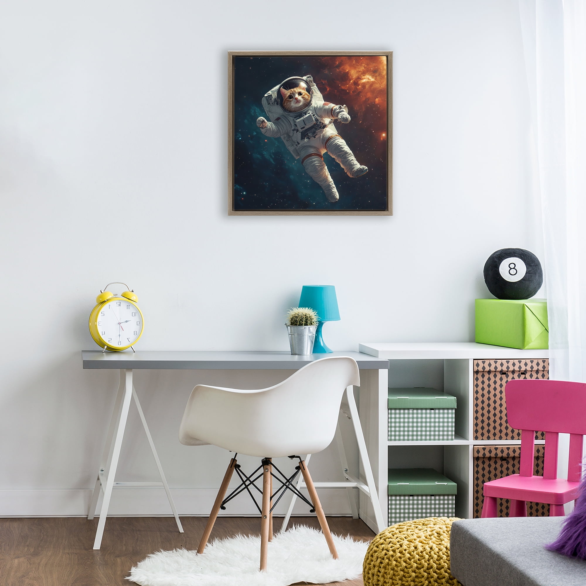 Interstellar Cat Astronaut Brown Framed Floater Canvas Wall Art, design by Jim Baldwin