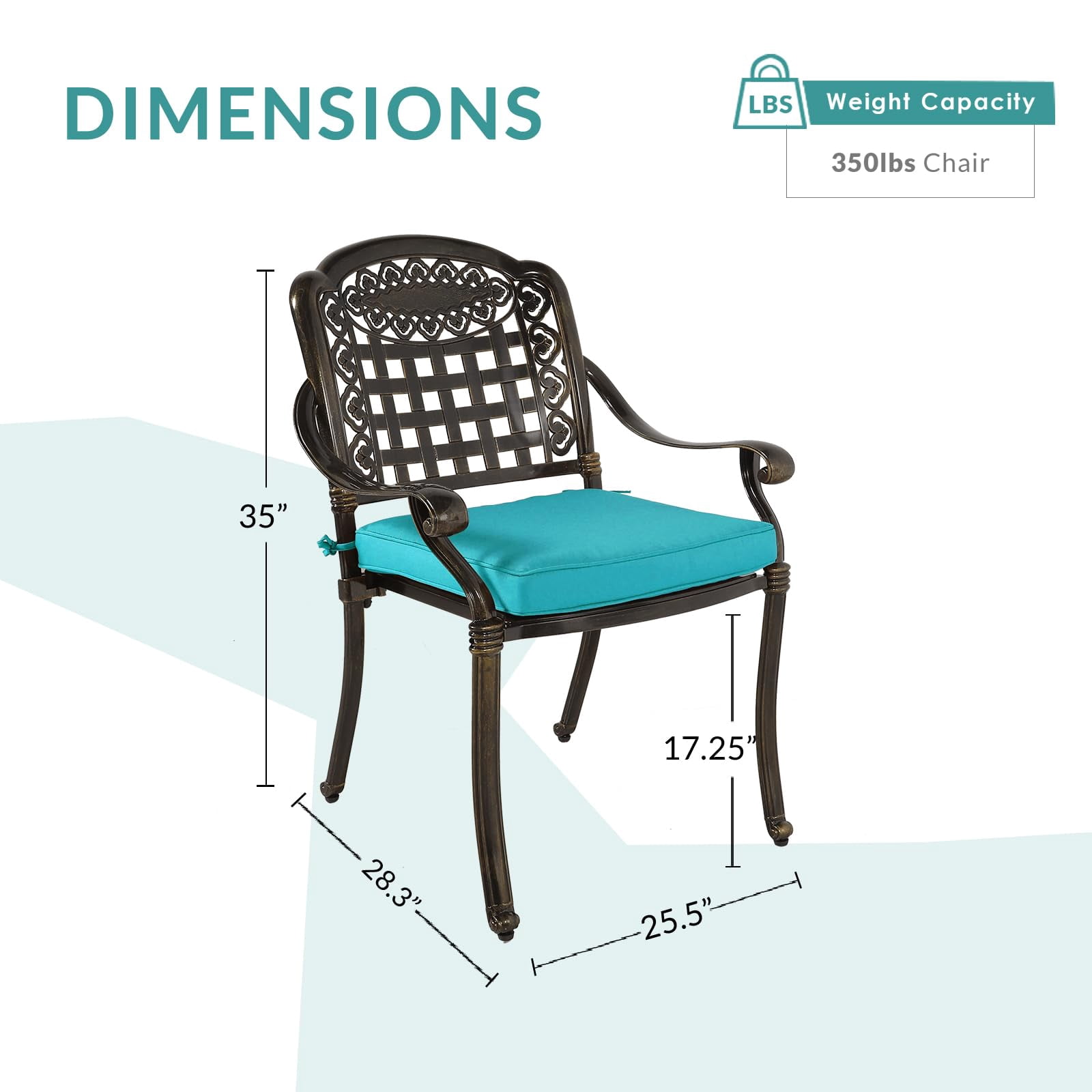 MEETWARM 2 Piece Patio Dining Chairs with Cushions, Outdoor All-Weather Cast Aluminum Chairs, Patio Bistro Dining Chair Set, Ocean Blue