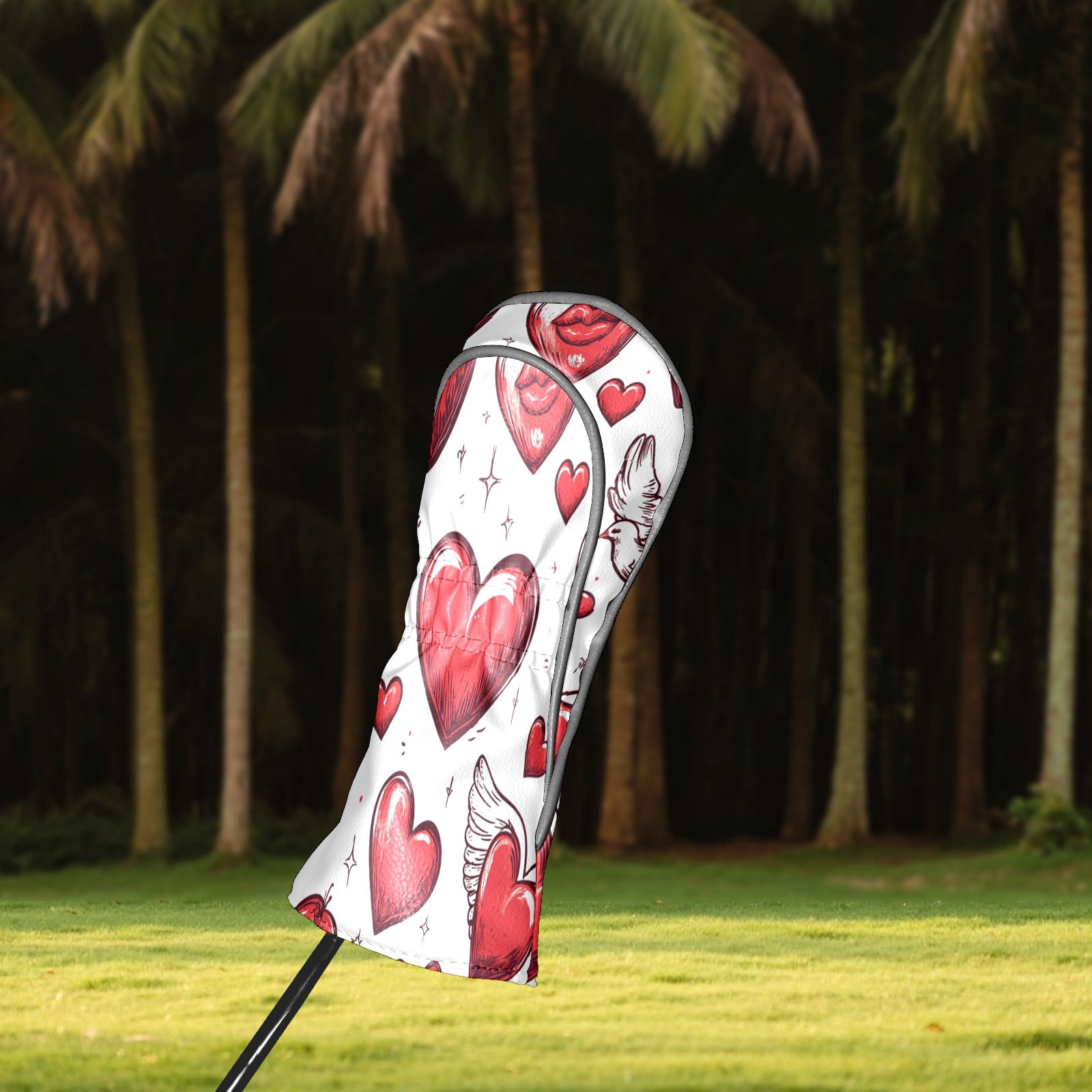 Golf Club Covers PU Leather Waterproof Head Covers for Fairway Woods Hybrids Hand-painted Love Heart