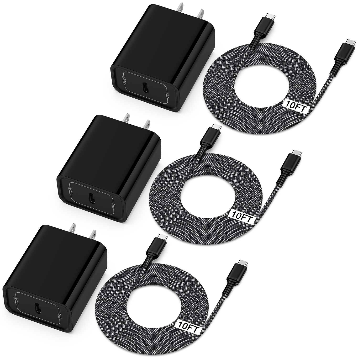 Fits for iPhone 17 16 15 Fast Charger, Comtiable for iPhone Charger 3Pack20W USB C Charger, 10ft Charging Cable 60W C to C Cable Cord, Wall Charger Adapter Power Charging Station Type C Charger Block