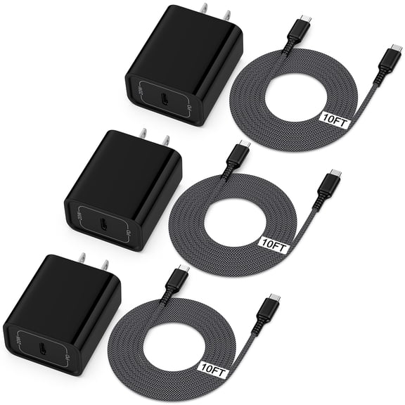Fits for iPhone 17 16 15 Fast Charger, Comtiable for iPhone Charger 3Pack20W USB C Charger, 10ft Charging Cable 60W C to C Cable Cord, Wall Charger Adapter Power Charging Station Type C Charger Block