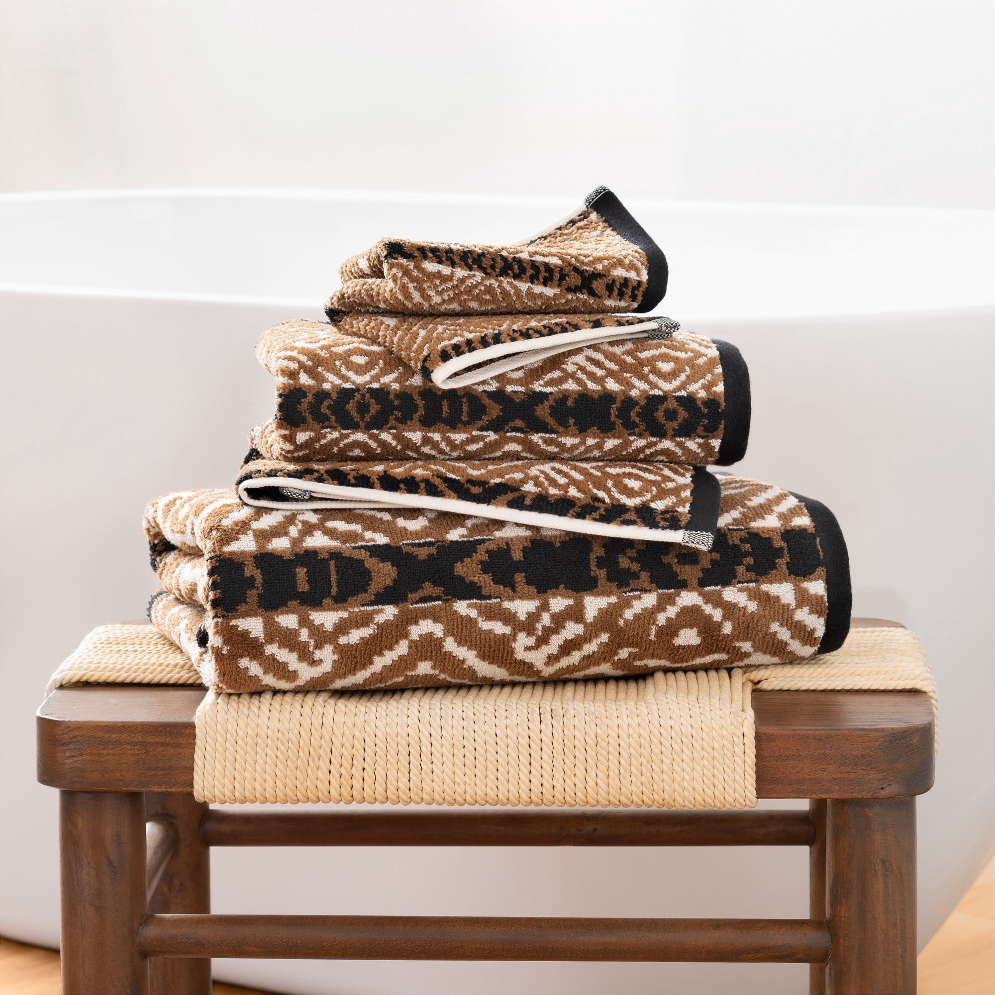 Rochelle Porter Design Tiger Tiger Hand Towel 20in x 30in Cocoa/Black 600 GSM Cotton Yarn Dyed