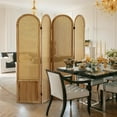 thumbnail image 6 of 4 Panel Room Dividers and Folding Privacy Screens, Hand-Made Rattan Room Divider with Bi-Directional Hinge, Pre-Assembled Wood Room Divider Wall for Home Office Bedroom, Light Brown, 6 of 14