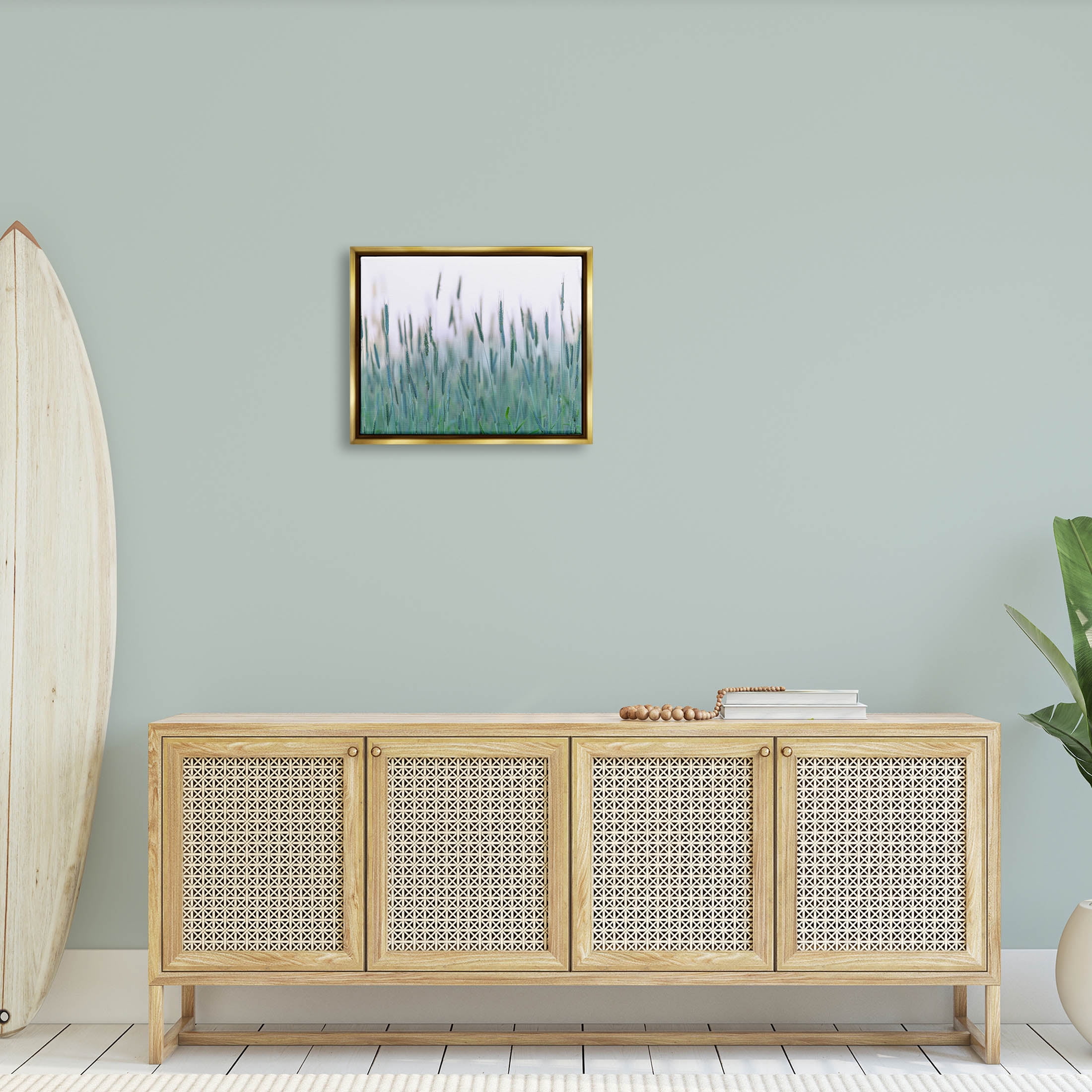 Green Wheat Field Sprigs Landscape Photograph Metallic Gold Framed Art Print Wall Art