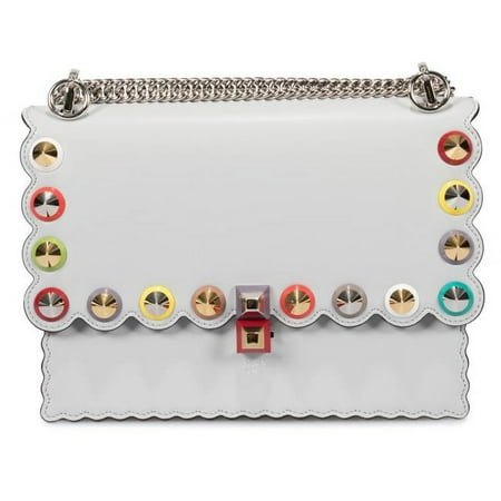 Fendi FENDI-HBAG-KANI-LIB-GRY-MLTI-M Medium Gray Kan I Leather Bag