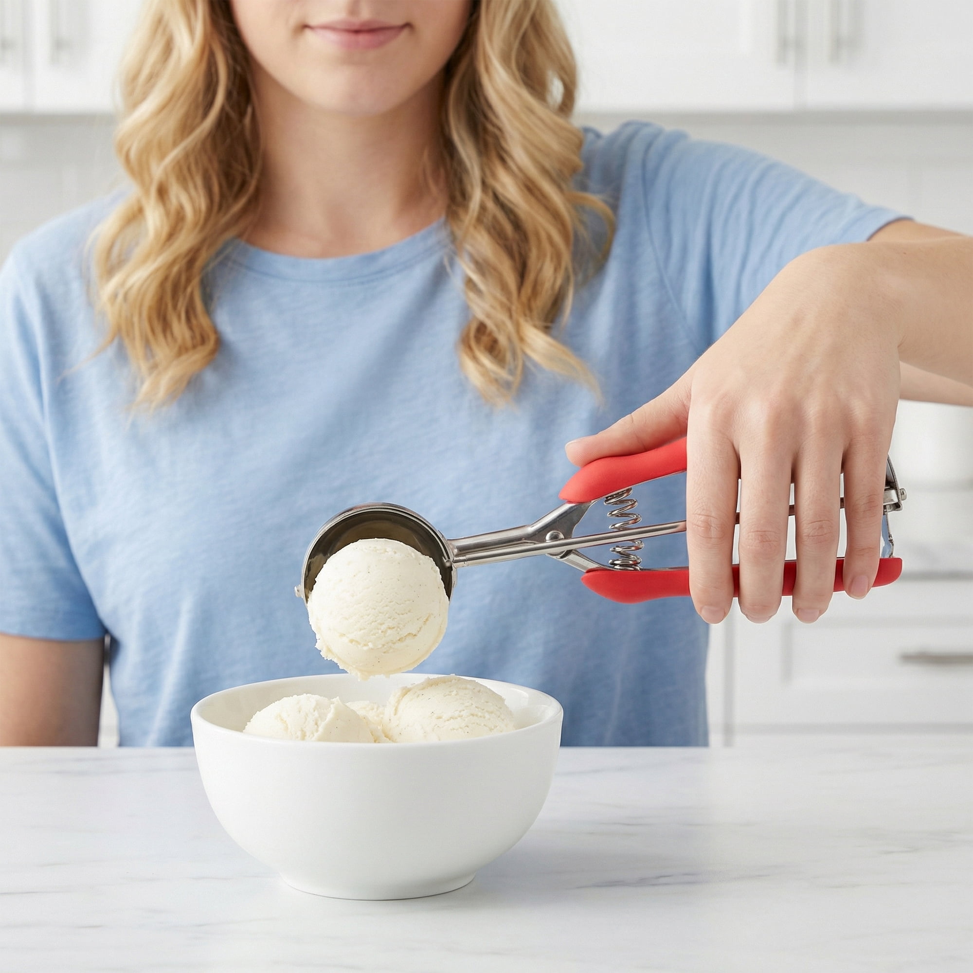Unique Bargains Stainless Steel Ice Cream Scoop with Reinforced Handle Red 8.7in