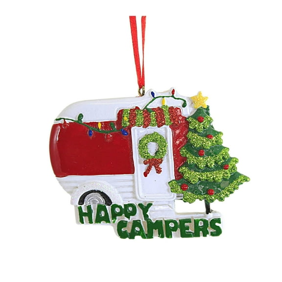 Happy Campers Red Retro Camping Trailer with Tree Christmas Ornament W8204 New