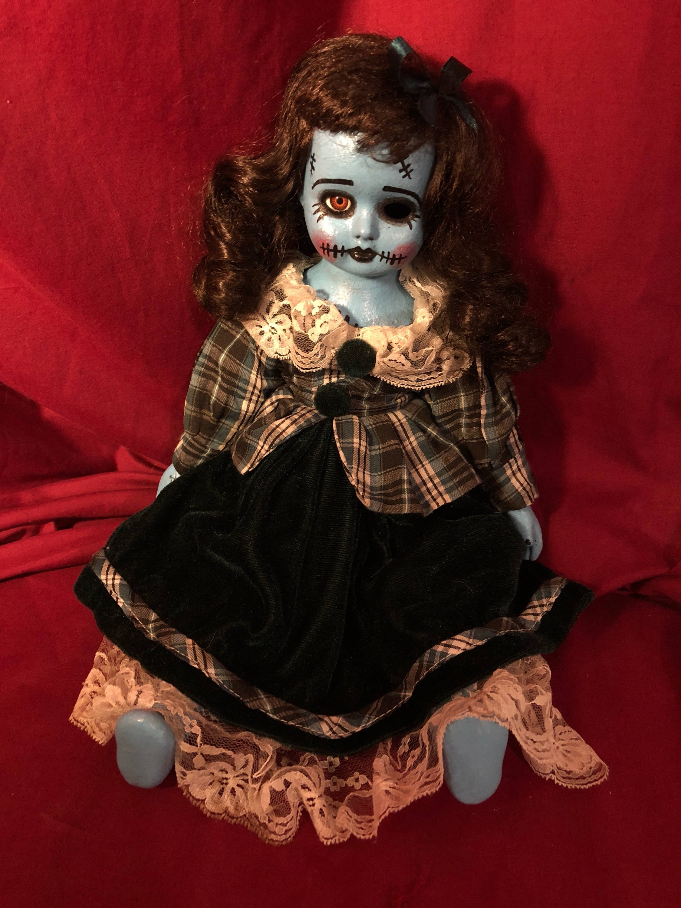 OOAK Sitting Rockabilly Frankenstein Creepy Horror Doll Art by Christie Creepydolls