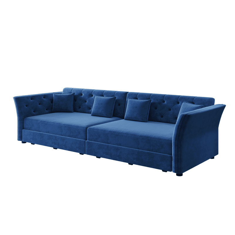 King Size Sleeper Sofa Bed, 100" 3-in-1 Convertible Pull Out Chesterfield Sleeper Couch, Oversized Velvet Flower Button Tufted 4-Seat Sofa for Living Room Apartment