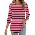thumbnail image 7 of EchfiProm 3/4 Sleeve Summer Shirts for Women Striped Pink Pullover Crew Neck Summer Loose Fit Shirts, 7 of 7