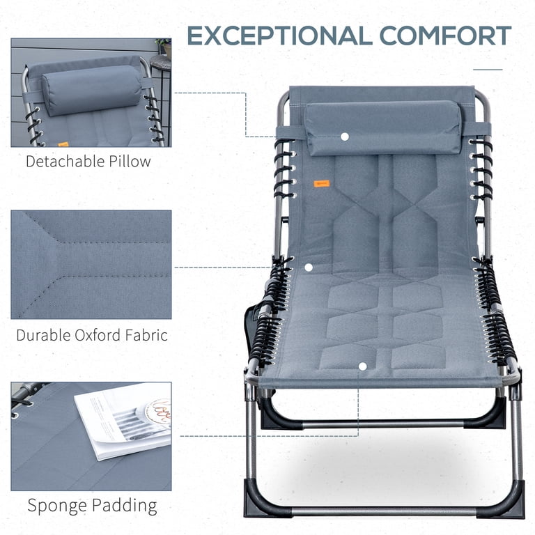 Outsunny Padded Folding Chaise Lounge, Gray Reclining Chair photo 4