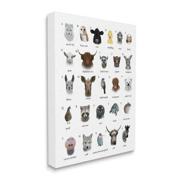 Stupell Industries Alphabet Chart of Wild Animals over White Canvas Wall Art, 16 x 20, Design by Leah Straatsma