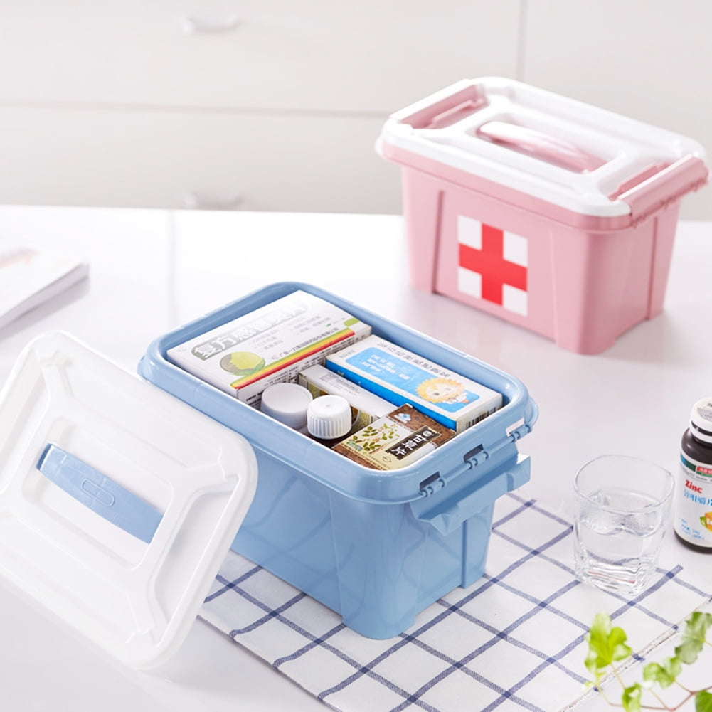 Leaveforme Portable First Aid Kit Handled Medicine Organizer Box Plastic Home Storage Case, Men's, Size: Large, Pink