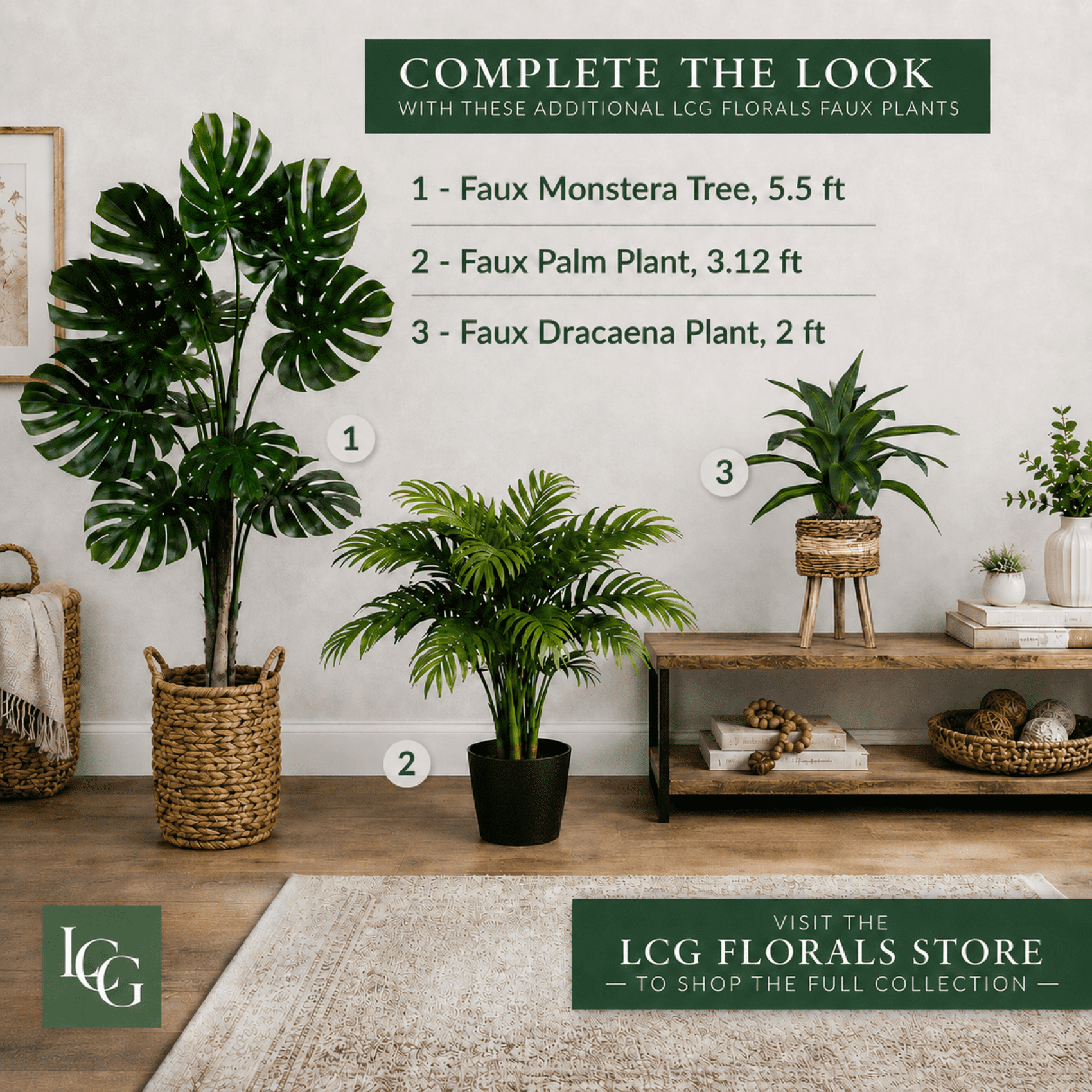 Artificial Plant, LCG Florals 5.5ft Monstera Tree in Deco Basket, Fake Indoor Faux Plant for Living Room, Office, and Home Decor