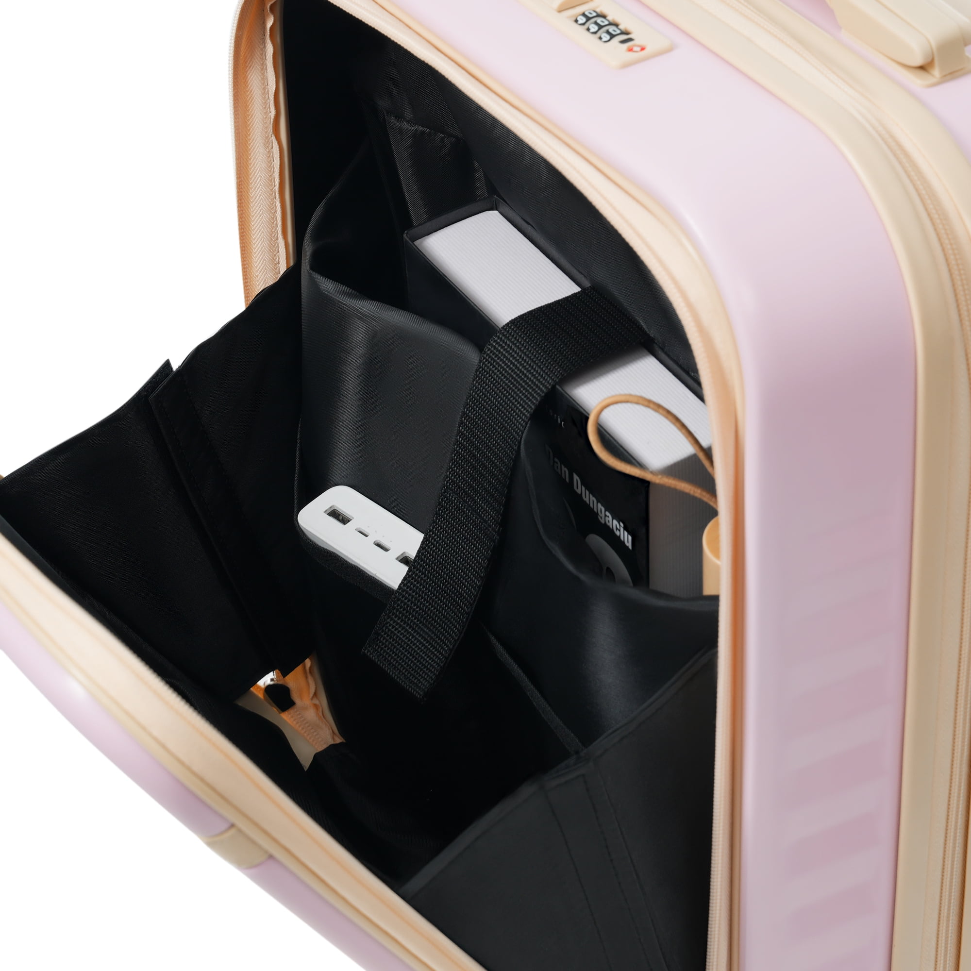 Euroco 3 Piece Front Opening Luggage Set, Hardshell Expandable Carry on Suitcase with Spinner Wheels,USB Port & TSA Lock, Lightweight Luggage for Travel,20in/24in/28in,Pink