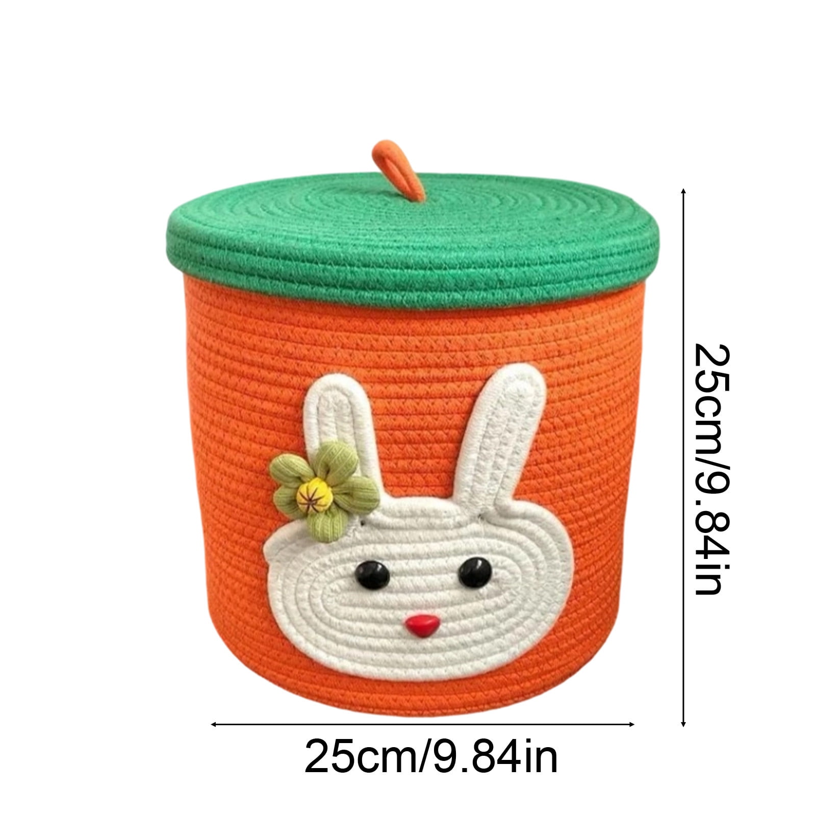 Tyidzon Easter Basket Rabbit Storage Basket with Protective Lid Handwoven Cotton Rope Style Easter Theme Storage Bin with 3D Bunny Ears for Candy Eggs Toys Home Organization