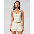 thumbnail image 7 of IBTOM CASTLE 2 Piece Workout Sets for Women Shorts Yoga Pilates Outfits Striped Backless Halter Padded Tank Top With High Waist Fold-over Biker Shorts Beige, 7 of 7