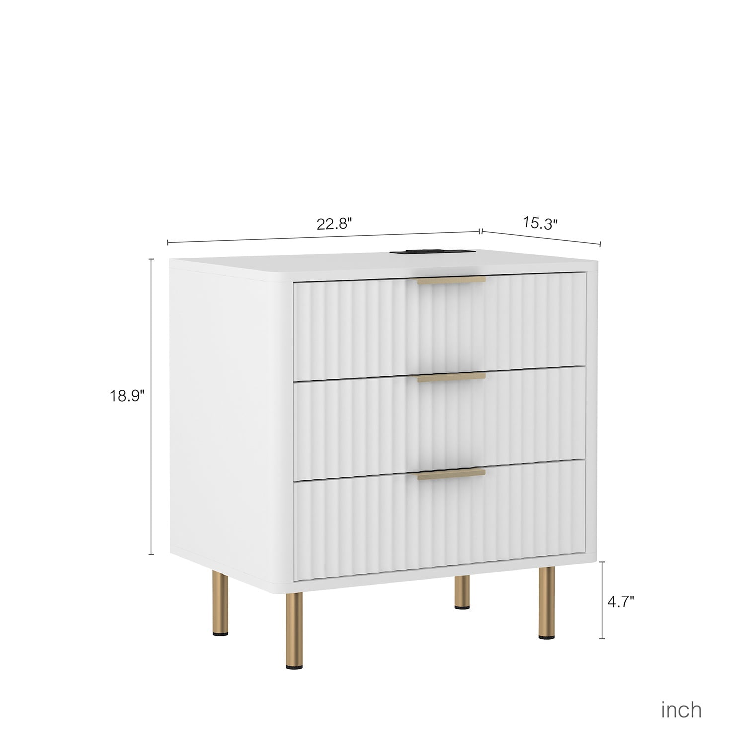 Hommoo Nightstand with Charging Station, Modern Nightstand with Night Light and Storage, for Bedroom, White