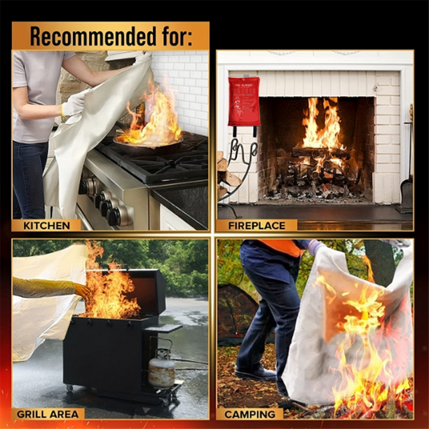 Unbranded Qtmnekly 2pcs Emergency Fire Blanket Fire Blanket Fire Suppression Blanket For Kitchen Grill Fireplace 39.4inch X 39.4inch Other 39.4