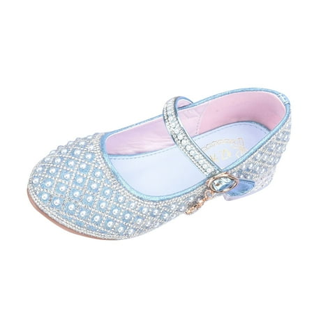 

ZENMELE Girls Sandals Rhinestone Shoe New Spring And Autumn Baby Performance Leather Shoes For Little Girls High Heels Matching DressCrystal Shoes Slide Sandal 8Y-9Y