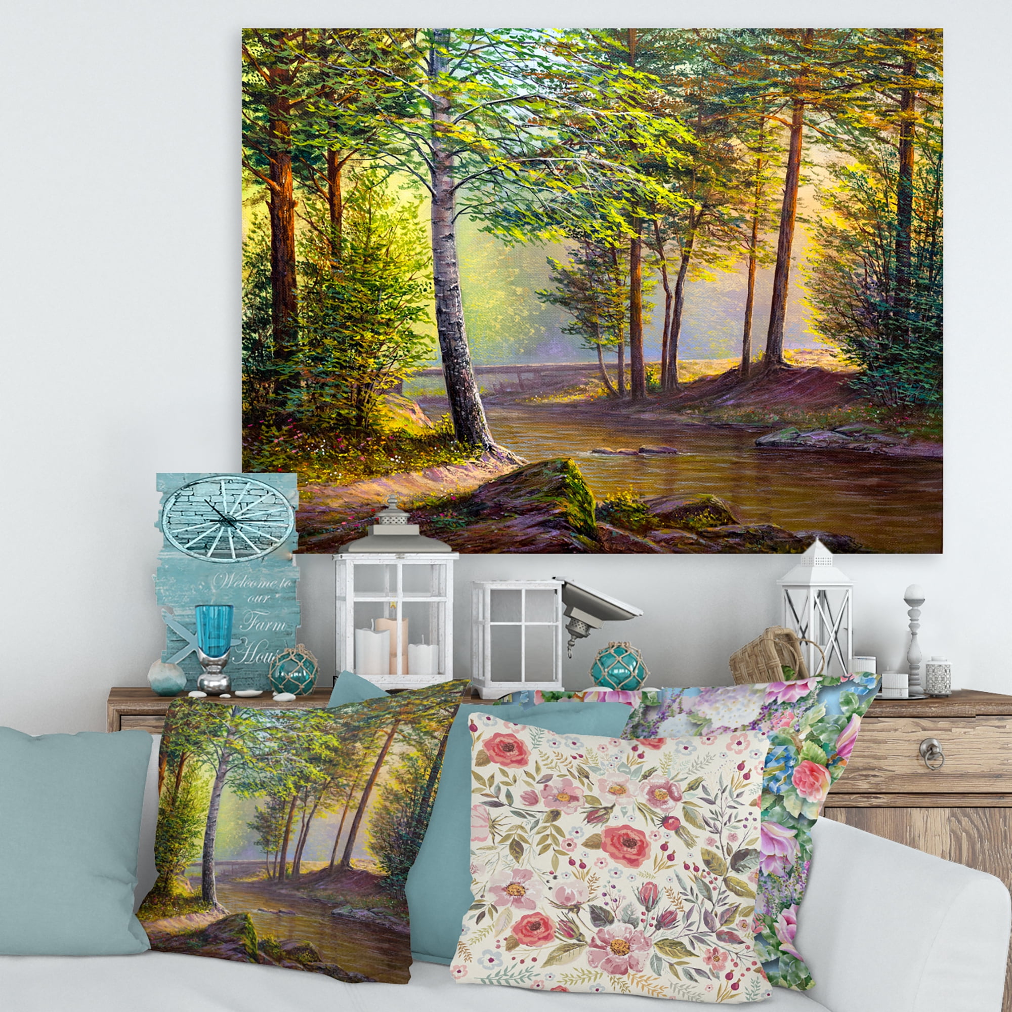 Designart ' Sunrise Glow Through The Awakening Fir Forest ' Traditional Canvas Wall Art Print