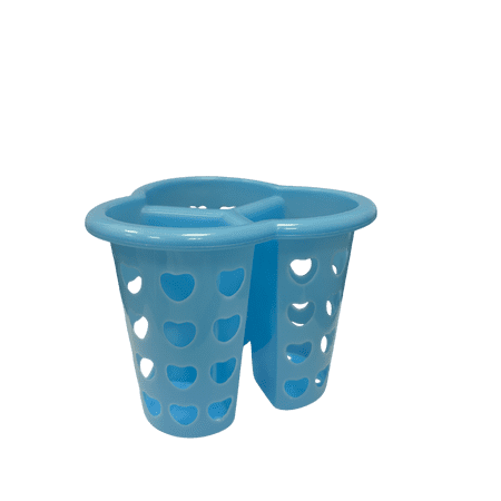 Three Compartment Heart Design Utility Basket Durable Plastic Storage Caddy with Drain Holes Lightweight Cute Organizer for Cleaning Supplies Crafts Personal Care Bathroom Blue