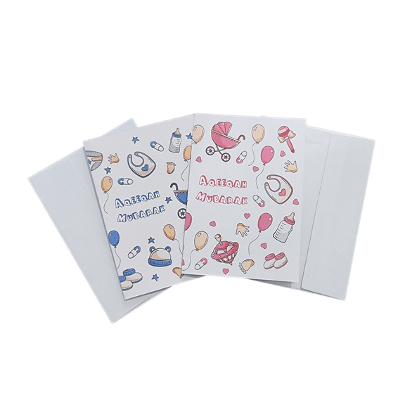 MUHADZIR New Baby Aqeeqah Islamic Greeting Cards with the envelopes for Baby Boy and Girl (SURPRISE) - Pack of 2 Greeting Cards 2 Envelopes