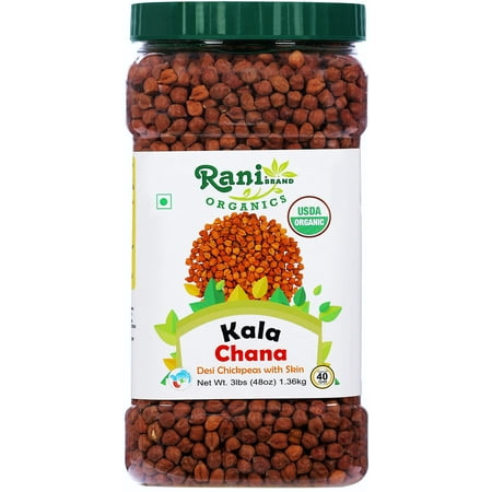 Rani Organic Kala Chana (Desi Chickpeas with Skin) 48oz (3lbs) 1.36kg Bulk PET Jar ~ All Natural | Vegan | Gluten Friendly | NON-GMO | Indian Origin | USDA Certified Organic