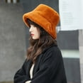 thumbnail image 3 of NUZYZ Chic Women Winter Solid Color Plushy Faux Fur Wide Brim Thick Warm Bucket Cap, 3 of 8
