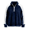 thumbnail image 6 of UTSJKR Fleece Quarter Zip Pullover Women Oversized Colorblock Cute Christmas Sweatshirt Comfy Sherpa Mock Neck Sweatshirts Navy L, 6 of 7