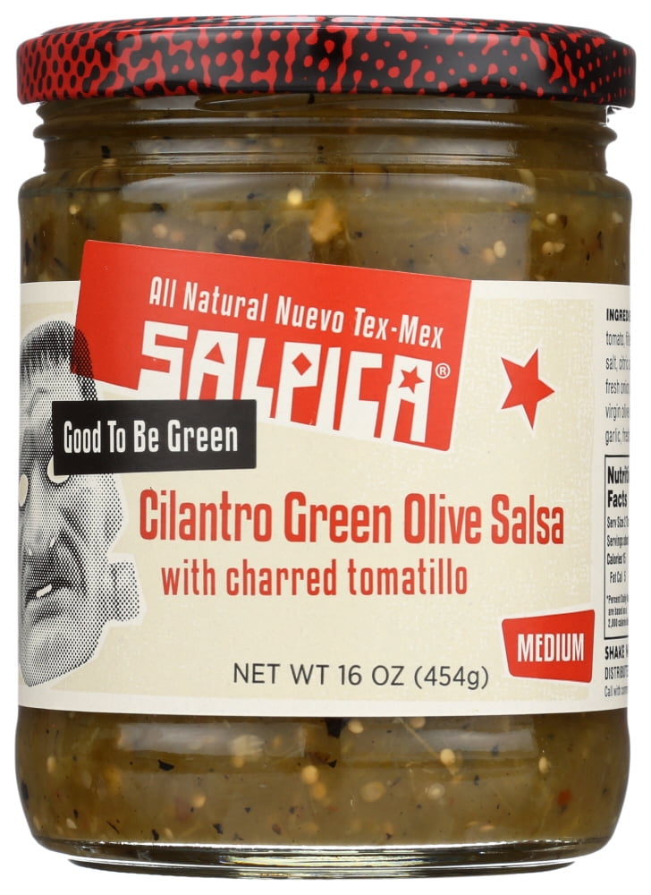 Salpica Cilantro Green Olive Salsa, Medium, With Charred Tomatillo, 16