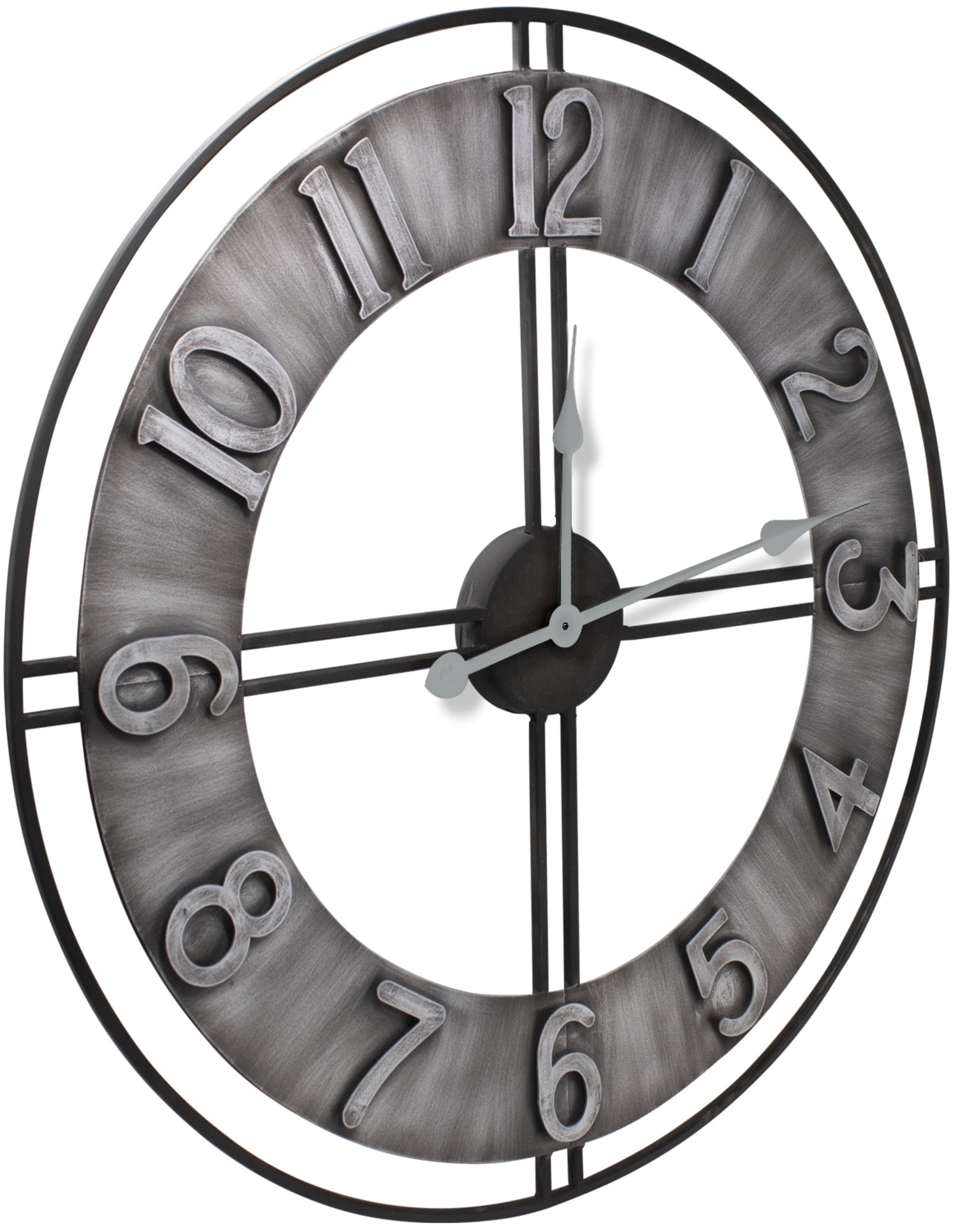 Sorbus 24" Oversized Decorative Wall Clock, Gray Metal, Arabic Numerals, Quartz