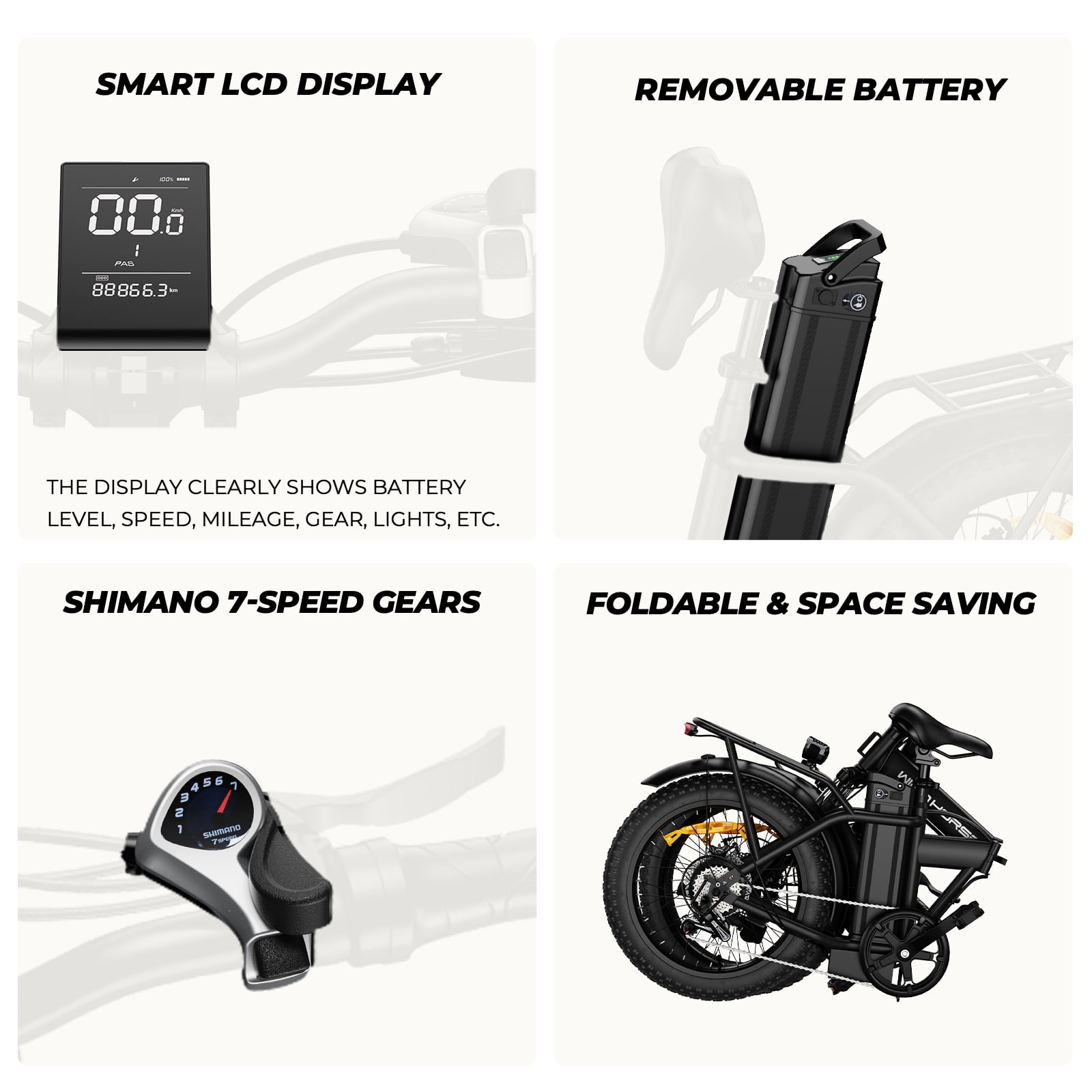 Windhorse 20" Fat Tire Electric Bike for Adults, 20 mph, 70 mile Range, 983W Motor, 48V 15.6Ah Removable Battery Foldable Ebike