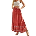 thumbnail image 3 of Maxi Skirts for Women 2025 Summer Boho Long Flowy Floral Elastic High Waist Front Slit Skirt Casual Travel Red XL, 3 of 9