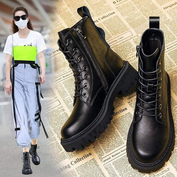 SMihono Women s Boots British Style Autumn And Winter Thick soled Short Boots Female Side Zipper Motorcycle Boots Plus Cotton
