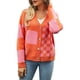 thumbnail image 2 of Cárdigan de Larga con Botones y Cuadros en Bloques de Color para Mujer, Suéteres de Punto A Cuadros, Ropa Y2K Naranja L, 2 of 10