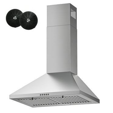 FIREGAS 24 inch Range Hood with 3 Speed Fan, 600 CFM Vent Hood for Kitchen, Stove Hood with Push Button and LED Light, Ducted/Ductless Design for Efficient Cooking