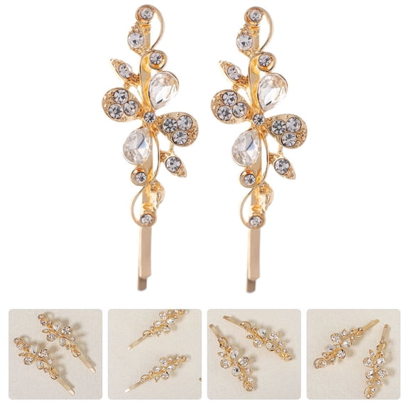 TABLZONE Floral Design Hair Clips Golden Crystal Alloy for Decoration 2Pcs