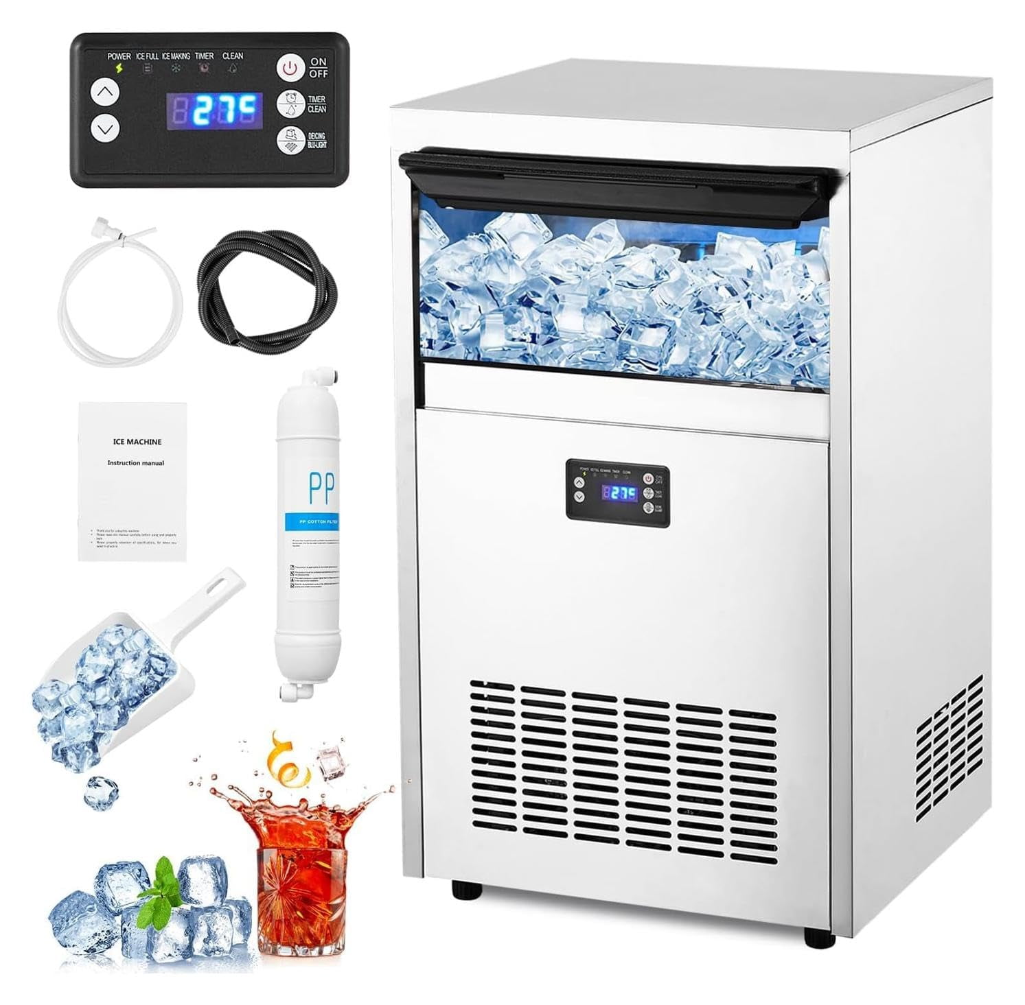 Towallmark Ice Maker – Self-Cleaning Nugget Machine with High Production Capacity, White