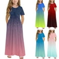 thumbnail image 2 of GERsome Girl's Short Sleeve Crewneck Maxi Dress Loose Casual Holiday Beach Long Dress with Pocket for 4-14 Years Kids, 2 of 9