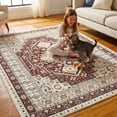 thumbnail image 4 of ARJINCUTE Vintage Distressed Bohemian Brown Large Area Rug 8' x 10' Non-Slip Washable Low Pile Floor Mat for Living Room, Family Room, Large Bedroom, 4 of 8